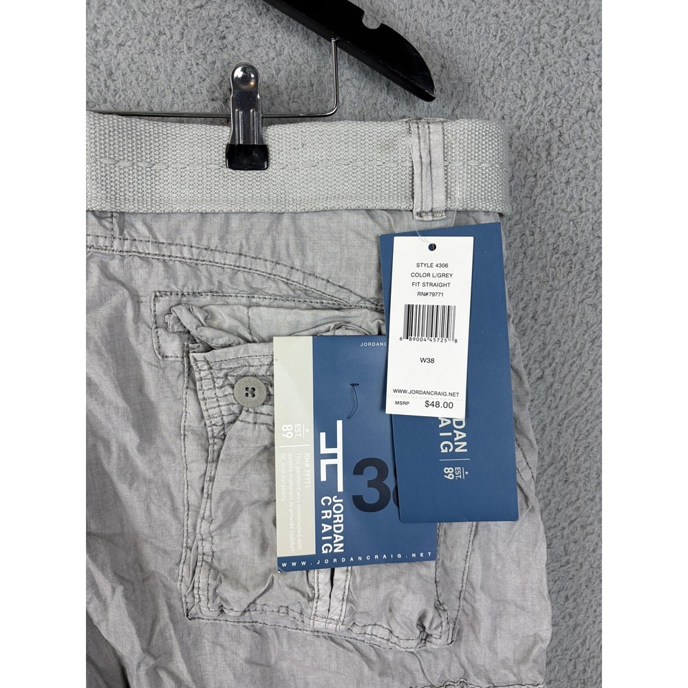 Jordan Craig Cargo Shorts Mens 38 Gray Belted Cotton 12 Inseam Drawstring New